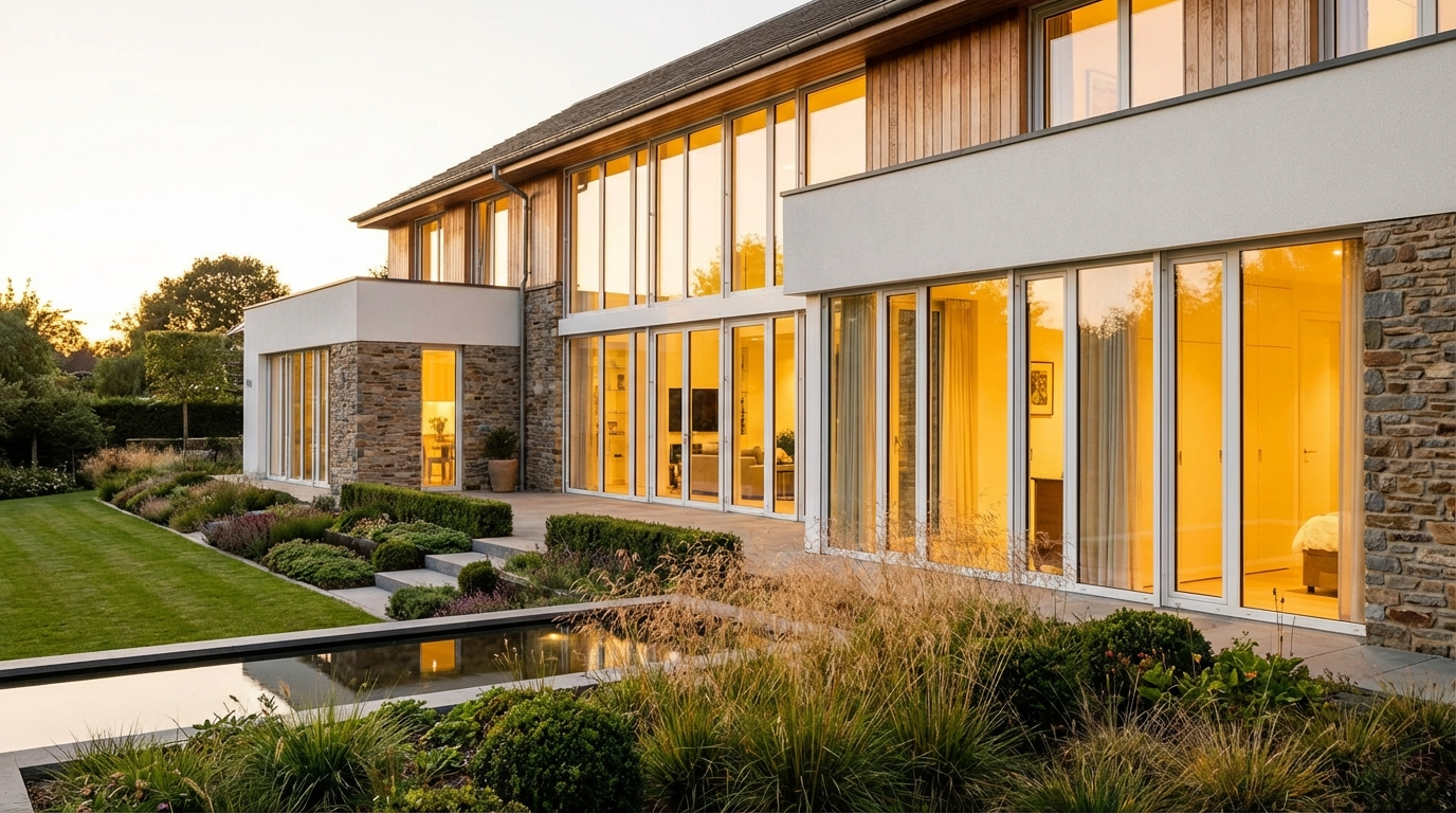 Modern luxury home with floor-to-ceiling windows